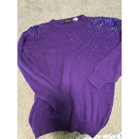 Beautifully Mia Beaded Purple Statement Sweater (M) - Picture 7 of 7
